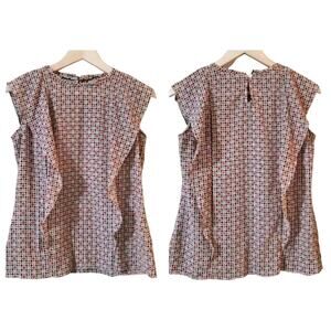 Worthington Womens Top Size S Pullover Keyhole Flutter Sleeve Front Geometric